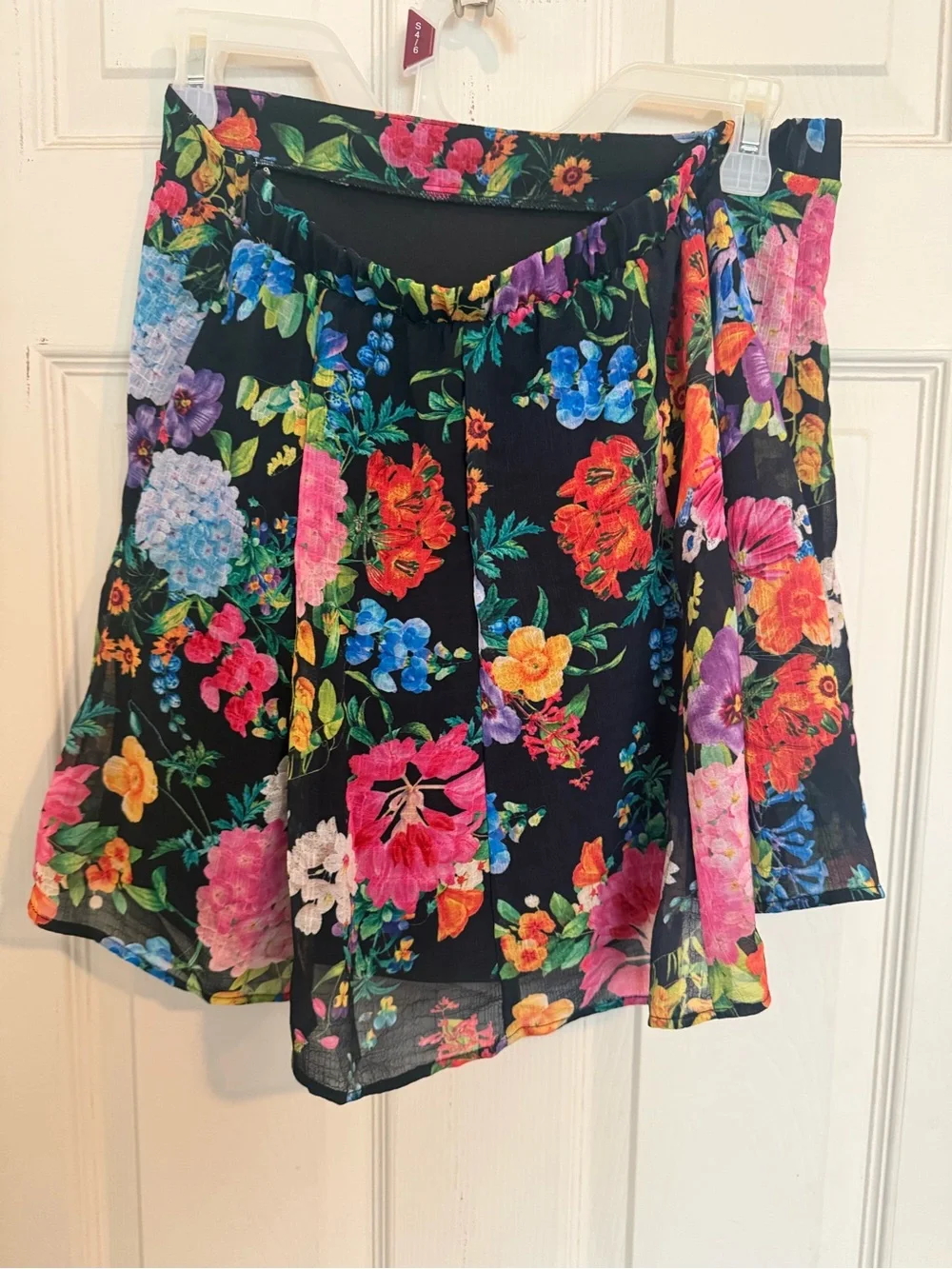 Floral A-Line Mini Skirt - Black with Multicolor Flowers
